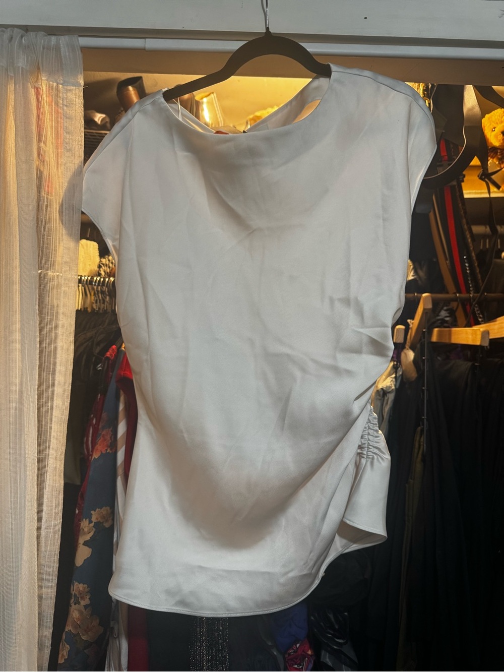 Banana Republic White Cap-Sleeve Blouse with Side Ruching